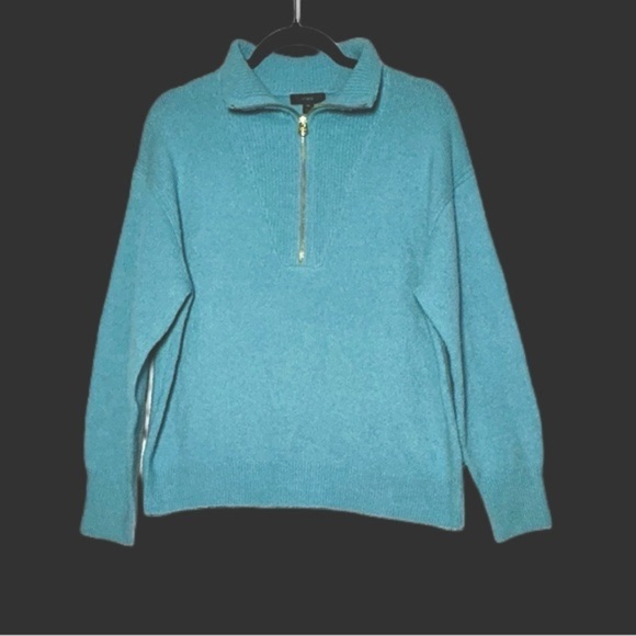 J. Crew Merino Wool Alpaca Blend Blue Half-Zip Stretch Sweater w/ Ribbed Trim, M - Picture 4 of 12